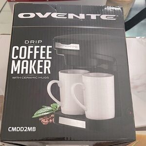 Ovente Black Drip Coffee Maker with Ceramic Mugs